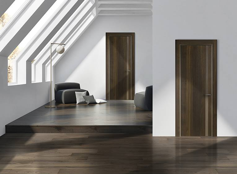 BARAUSSE Interior Doors Fumed Wood Door with Metal Inlay